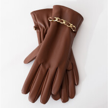 (brown) High Quality Elegant Women Synthetic Leather Gloves Autumn And Winter