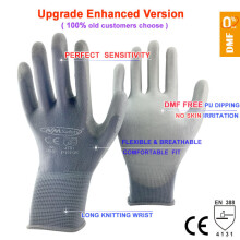 (L, PU1350GR -DMF12) 24Pieces/12 Pairs Safety Working Gloves Black Pu Nylon Cotton Glove Industrial