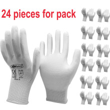 (S, PU1350W-12pairs) 24Pieces/12 Pairs Safety Working Gloves Black Pu Nylon Cotton Glove Industrial