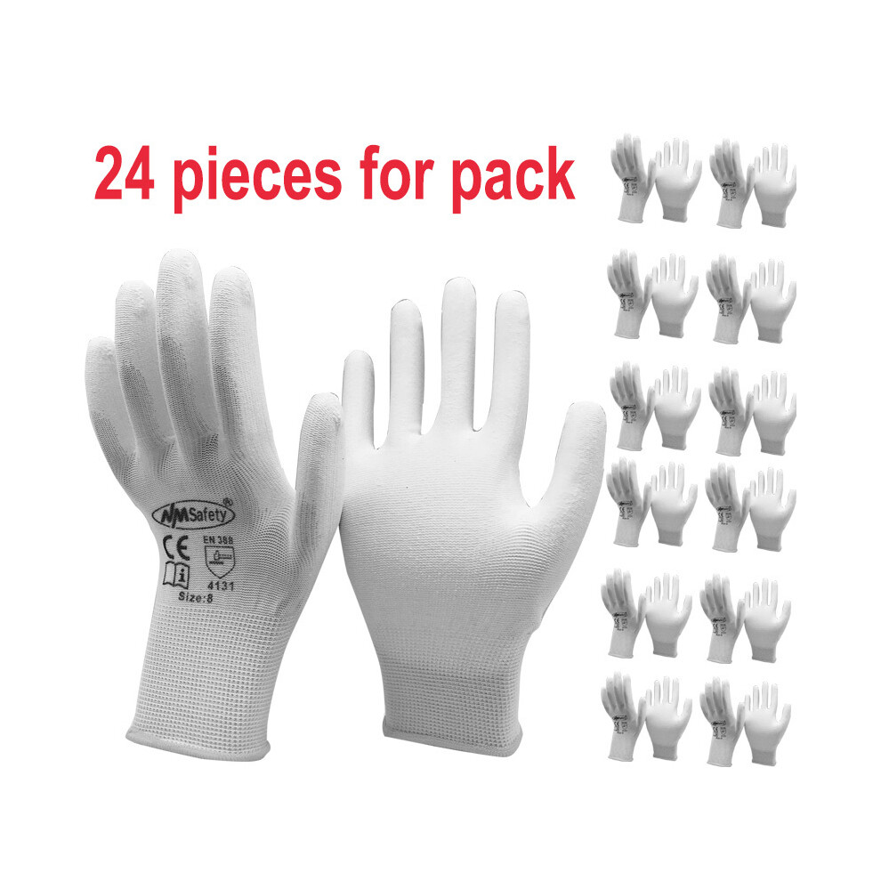 (S, Pu1350w-12Pairs) 24Pieces/12 Pairs Safety Working Gloves Black Pu Nylon Cotton Glove Industrial 9077354879300