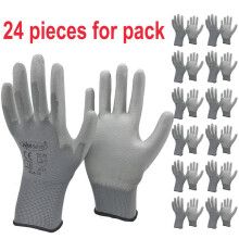 (xL, PU1350GR-12pairs) 24Pieces/12 Pairs Safety Working Gloves Black Pu Nylon Cotton Glove Industrial