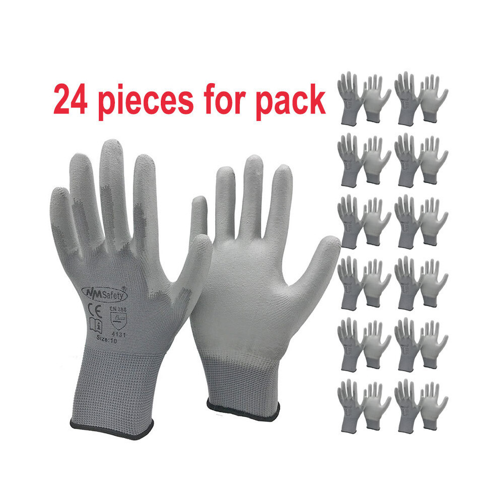 (Xl, Pu1350gr-12Pairs) 24Pieces/12 Pairs Safety Working Gloves Black Pu Nylon Cotton Glove Industrial 9077354879362