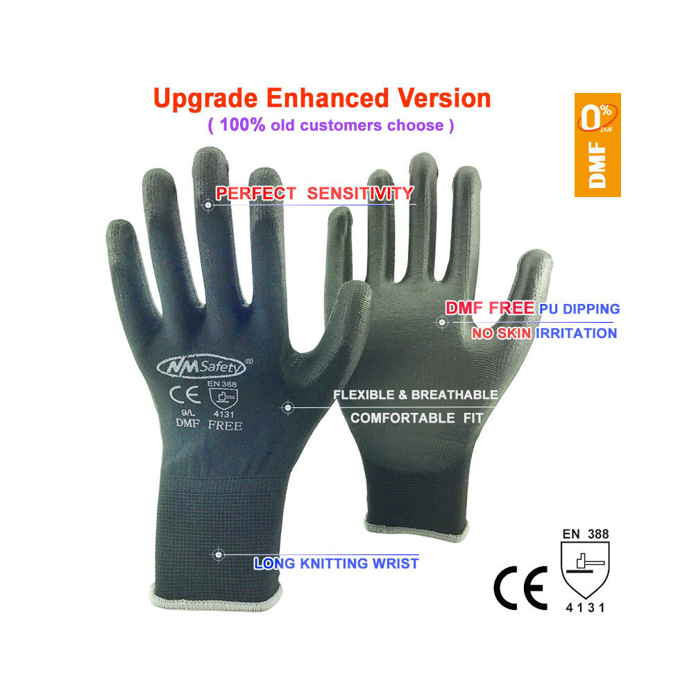 Photos - Safety Equipment MAXPOWER  24Pieces/12 Pairs Safety Working Gloves Black Pu Nylon Cotton Glove Industrial (xxL, PU1350BLK -DMF12)