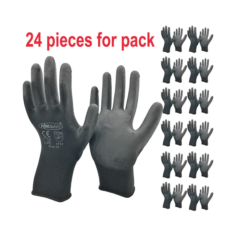 (Xxl, Pu1350blk-12Pairs) 24Pieces/12 Pairs Safety Working Gloves Black Pu Nylon Cotton Glove Industrial 9077354879331