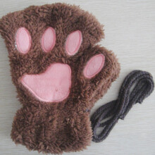 (One Size, light coffee) Girls Cute Cat Paw Fluffy Claw Fingerless Gloves Warm Soft Plush Fingerless