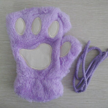 (One Size, purple) Girls Cute Cat Paw Fluffy Claw Fingerless Gloves Warm Soft Plush Fingerless