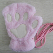 (One Size, pink) Girls Cute Cat Paw Fluffy Claw Fingerless Gloves Warm Soft Plush Fingerless