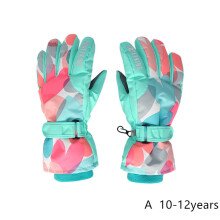 (A L 10-12Y) Kids Winter Ski Gloves Waterproof Warm Padded Mitten For Girls Boys Outdoor