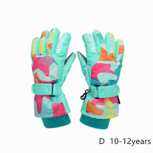 (D L 10-12Y) Kids Winter Ski Gloves Waterproof Warm Padded Mitten For Girls Boys Outdoor