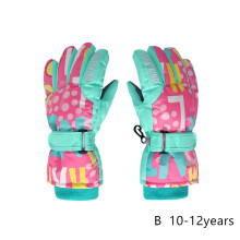 (B L 10-12Y) Kids Winter Ski Gloves Waterproof Warm Padded Mitten For Girls Boys Outdoor
