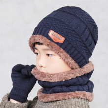 (3-12T, Navy Blue 3 Pcs Set) 2019 Child Winter Knitted Hat And Scarf Gloves Set Boy Girls Warm Plush