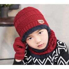(3-12T, Red 3 Pcs Set) 2019 Child Winter Knitted Hat And Scarf Gloves Set Boy Girls Warm Plush