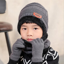 (3-12T, Gray 3 Pcs Set) 2019 Child Winter Knitted Hat And Scarf Gloves Set Boy Girls Warm Plush