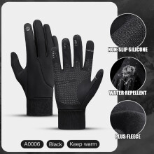 (L, 06Black) Winter Cycling Gloves Women Men Warm Bike Mitten Full Finger Waterproof