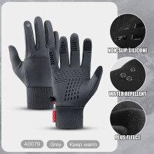(M, 79gray) Winter Cycling Gloves Women Men Warm Bike Mitten Full Finger Waterproof