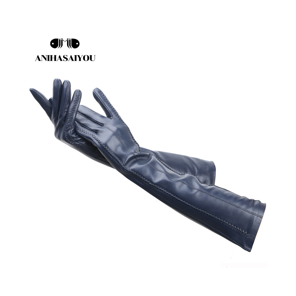 (Dark blue) Multicolor women's gloves,50cm long leather gloves,sheepskin women's leather