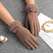 (One Size, A Khaki) Winter Women Outdoor Cycling Cashmere Thicken Windproof Warm Gloves Cute