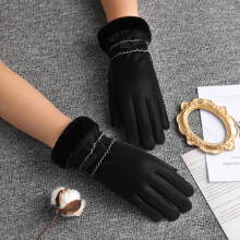 (One Size, B Black) Winter Women Outdoor Cycling Cashmere Thicken Windproof Warm Gloves Cute