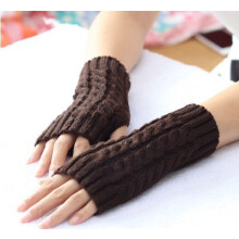 (One Size, Coffee) Women Stylish Hand Warmer Winter Gloves Arm Crochet Knitting Faux Wool