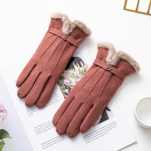 (One Size, Menlon Red) Fashion Winter Women Gloves Keep Warm Suede Mittens Touch Screen Windproof