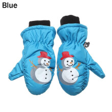 (One Size, 2-blue) Winter Warm Gloves 0-5 Years Old Children Cute Cartoon Ski Gloves Thick