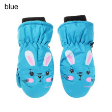 (One Size, blue) Winter Warm Gloves 0-5 Years Old Children Cute Cartoon Ski Gloves Thick