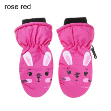 (One Size, rose red) Winter Warm Gloves 0-5 Years Old Children Cute Cartoon Ski Gloves Thick