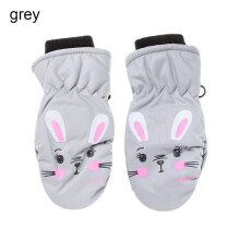 (One Size, grey) Winter Warm Gloves 0-5 Years Old Children Cute Cartoon Ski Gloves Thick