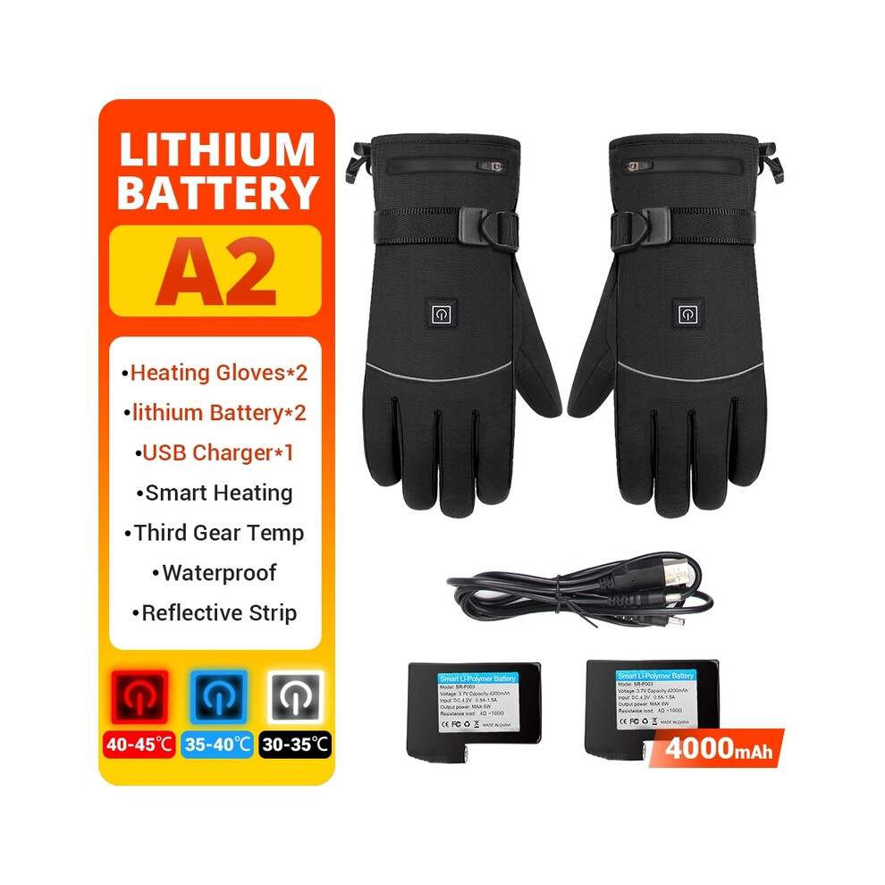 (L, A2) Motorcycle Heating Gloves Battery Power Winter Waterproof Heated Gloves 9077354853379