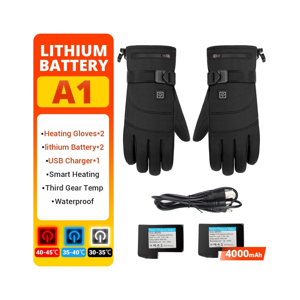 (M, A1) Motorcycle Heating Gloves Battery Power Winter Waterproof Heated Gloves 9077354853287