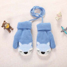 (style1 blue) Cartoon Fox Baby Mittens Winter Warm Kids Baby Girl Gloves Knitted Children