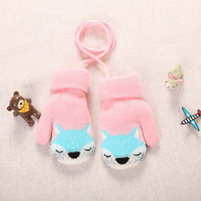 (style1 pink) Cartoon Fox Baby Mittens Winter Warm Kids Baby Girl Gloves Knitted Children