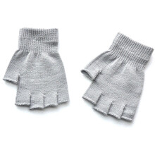 (One Size, Light Grey) Hot Children Magic Knitted Gloves Kids Stretch Half Finger Glove Winter