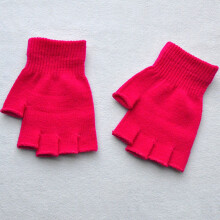 (One Size, Rose Red) Hot Children Magic Knitted Gloves Kids Stretch Half Finger Glove Winter