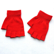 (One Size, Red) Hot Children Magic Knitted Gloves Kids Stretch Half Finger Glove Winter