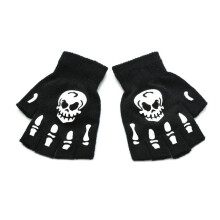 (B) Unisex Adult Halloween Skeleton Skull Half Finger Gloves Glow in the Dark