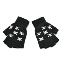 (C) Unisex Adult Halloween Skeleton Skull Half Finger Gloves Glow in the Dark