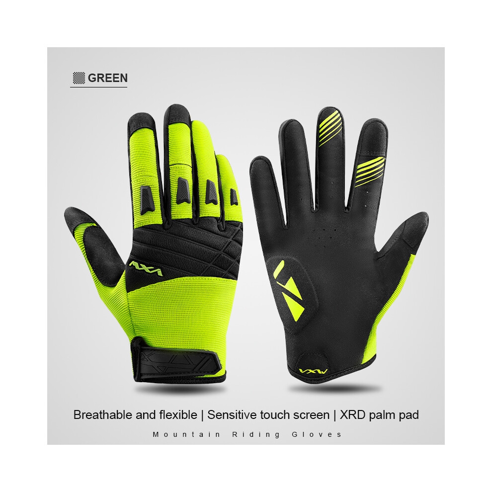 (S, ) Motocross Gloves Full Finger Breathable Knuckle Protection Gloves Touch Green 9077354796386