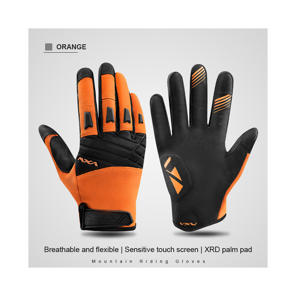 (S, ) Motocross Gloves Full Finger Breathable Knuckle Protection Gloves Touch Orange 9077354796324