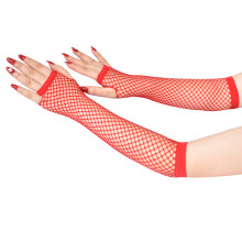 (One Size, Red) Fine Net Medium Length Fishing Net Elastic Glove Feeling Mesh Glove Ancient