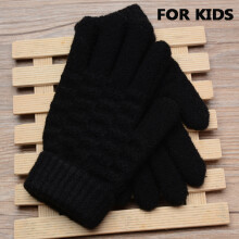 (S, Kids Black) New Fashion Kids Thick Knitted Gloves Warm Winter Children Stretch Mittens