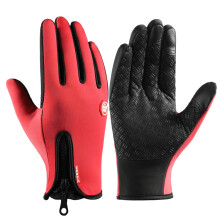 (M, Red) Thermal Winter Gloves Touchscreen Cycling Gloves Full Finger Windproof