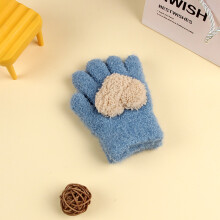 (Blue Love(1-5Y)) Winter Coral Fleece Kids Short Gloves Thicken Children Baby Love Plush