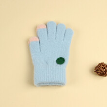 (Blue2 Smile(3-8Y)) Winter Coral Fleece Kids Short Gloves Thicken Children Baby Love Plush