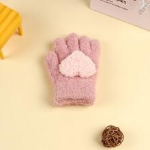 (Deep pink Love(1-5Y)) Winter Coral Fleece Kids Short Gloves Thicken Children Baby Love Plush
