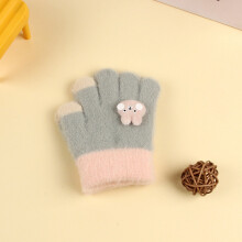 (Gray Rabbit(1-5Y)) Winter Coral Fleece Kids Short Gloves Thicken Children Baby Love Plush