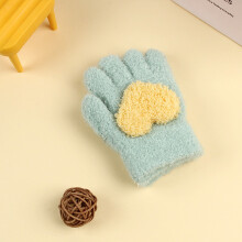 (Green Love(1-5Y)) Winter Coral Fleece Kids Short Gloves Thicken Children Baby Love Plush