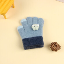 (Navy Rabbit(1-5Y)) Winter Coral Fleece Kids Short Gloves Thicken Children Baby Love Plush