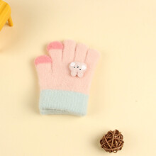 (Pink Rabbit(1-5Y)) Winter Coral Fleece Kids Short Gloves Thicken Children Baby Love Plush