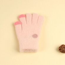(Pink Smile(3-8Y)) Winter Coral Fleece Kids Short Gloves Thicken Children Baby Love Plush